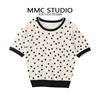 mmc2024夏季撞色黑白，波点短袖圆领，修身复古洋气针织短袖t恤
