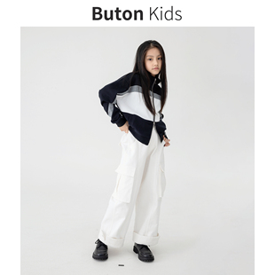 Buton Kids女童黑白灰拼接拉链卫衣秋季设计感全棉外套亲子装