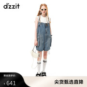 dzzit地素牛仔裤23夏季解构工装，风抽绳设计背带短裤女