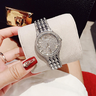宝路华手表女bulova96l243时尚，水晶密镶钻表盘钢带石英女腕表