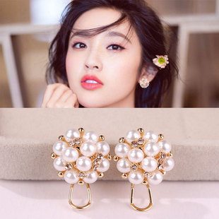 韩国潮流个性时尚耳扣式，珍珠耳环女小巧优雅甜美气质款网红耳饰品