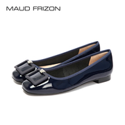 maudfrizon梦飞嫦同款时尚牛皮，漆皮女单鞋同色方扣平跟鞋
