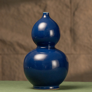 清代霁蓝釉葫芦瓶文玩，古董瓷器收藏真品，客厅办公室装饰祝福摆件