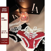 松露甜糕LA*LJ原创设计红色新年甜美性感本命年蕾丝绑带内裤