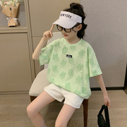 女童短袖t恤夏装2022韩版儿童大童薄款时髦洋气上衣童装潮牌