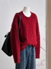 龙年红色羊毛毛衣女款2024过新年设计麻花纹圆领软糯羊绒上衣
