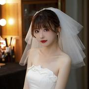 头纱新娘主婚纱领证登记白色小头纱，求婚仪式感蓬蓬纱士头饰韩版