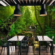 3d立体绿色森林风景墙壁布电视，背景墙壁纸客厅，沙发田园风竹林墙布