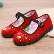 民族风绣花红色小礼仪，鞋舞蹈平跟女童黑布鞋老北京女童鞋手工布鞋