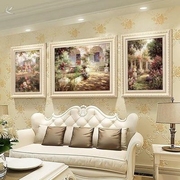 数字油画三联画客厅沙发背景装饰画餐厅大气美式墙画花园风景挂画