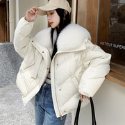白鸭绒(白鸭绒)毛领，短款羽绒服2023冬季高级感保暖外套上衣