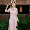 花制作 新中式 清和 原创民族风刺绣连衣裙粉色温柔立领提花长裙