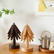 一棵树创意隔热垫黑胡桃木防烫耐高温原木杯垫圣诞树餐盘碗垫摆件