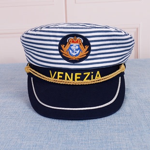儿童海军风帽水兵舞蹈，贝雷帽蓝条纹男女，童帽六一节日表演帽子