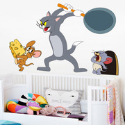 创意卡通猫和老鼠墙贴汤姆猫杰瑞鼠贴儿童，房卧室男孩房间布置贴纸