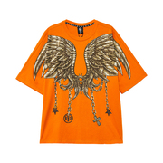 tch轻奢潮牌天使之翼烫钻橙色，t恤男女同款t212106066