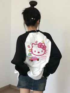 甜美hellokitty猫长袖t恤女秋季2023撞色内搭小众设计感上衣