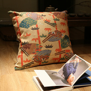 棉麻亚麻沙发抱枕靠垫，靠包日式风格，浮世绘图案日式装修百搭靠包