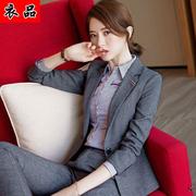 格子西装外套女2019秋时尚，韩版休闲灰色英伦，风职业小西服套装