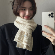 针织毛线围巾女冬季时尚高级感百搭韩版短围脖纯色保暖学院风