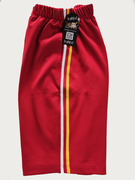 夏季短裤学校校服裤子男女班服红色棉质透气白黄杠高腰有兜新