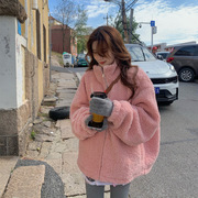 粉色棉袄2021年保暖服冬季衣，外套女宽松中长款羊羔毛加厚(毛加厚)