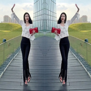 网红御姐风女神范两件套女2023秋季喇叭袖裙摆式，上衣+微喇裤m