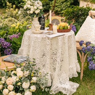 法式白色蕾丝桌布轻奢复古高级感美式餐桌布，长方形茶几台布盖巾