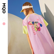 MQD女大童夏装女孩T恤连衣裙2021儿童韩版运动撞色拼块裙子