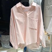 2024秋季韩国女装宽松休闲小清新纯色长袖衬衫可爱口袋衬