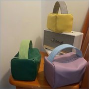 手提包女糖果紫色大容量化妆包方形收纳包整理包化妆品便携洗漱包