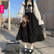 日系学院风学生背带连衣裙子，少女2023春秋季小个子套装jk制服