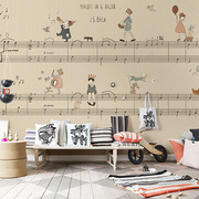定制琴行卡通壁纸 五线谱符号音乐培训孩子少年儿童卧室背景墙纸