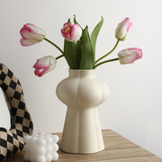 贝汉美北欧ins陶瓷花瓶摆件客厅插花郁金香仿真花艺玄关艺术装饰