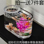 一次成型小鱼缸玻璃长方形透明养孔雀鱼客厅电视柜摆放玻璃鱼缸