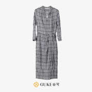 GKE/谷可LQ1117时尚黑白格子连衣裙女2024设计感气质显瘦长裙