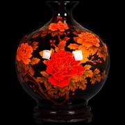 陶瓷器中国红花瓶插花摆件，新中式家居客厅酒柜博古架装饰品
