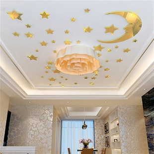 创意星星月亮亚克力3d立体墙贴卧室床头天花板，吊灯装饰自粘墙贴画