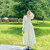 一罐杏仁桃法式白色连衣裙，春夏长袖设计感小众仙气网纱长裙仙女裙