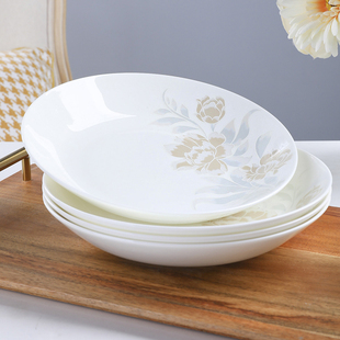 6个白色骨瓷菜盘家用深盘可微波炉陶瓷，炒菜盘子圆形汤盘饭盘碟子