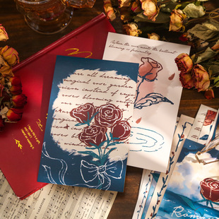 创意玫瑰花明信片手绘治愈情侣浪漫贺卡留言墙面装饰礼物卡片30张