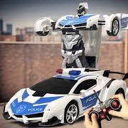 儿童一键变形遥控车金刚机器人，儿童警车玩具，电动汽车充电兰博赛车