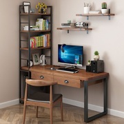 北欧电脑台式桌实木家用loft书桌书架组合写字办公桌书柜书桌一体