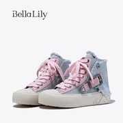 bellalily春季潮酷高帮帆布鞋，女牛仔布板鞋，减龄休闲鞋子