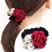 韩版淑女头花珍珠玫瑰花头绳网红发圈扎头发，皮筋发绳成人可爱发饰