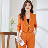 橙色西装外套女秋季小个子短款职业装气质女神范时尚休闲西服套装