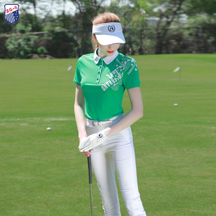 zg6高尔夫服装女球服女装夏季绿色，短袖速干t恤翻领上衣白色裤裙子