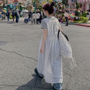 夏季韩国简约立体简约后背系带，圆领背心连衣裙女装