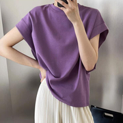 紫色欧货直角肩宽松型短袖，t恤女夏2024设计感蝙蝠袖体恤上衣大码