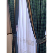 英伦美式客厅墨绿格子窗帘复古轻奢北欧风格纹，简约现代文艺窗帘q.